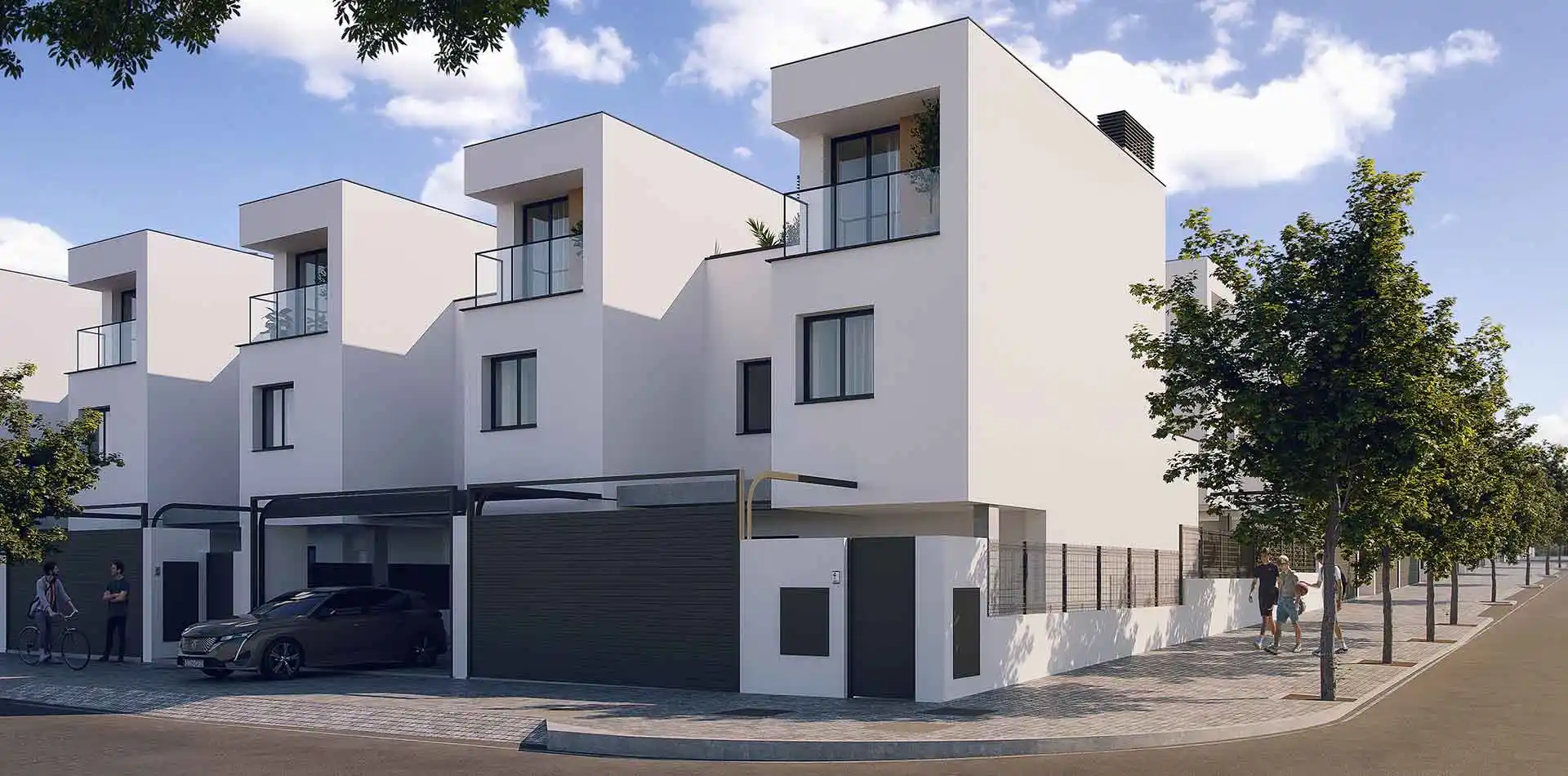 Vista de unos chalets en un día soleado